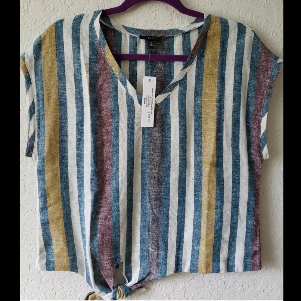 Anthropologie Striped Blouse - Blue, Gold, Brown